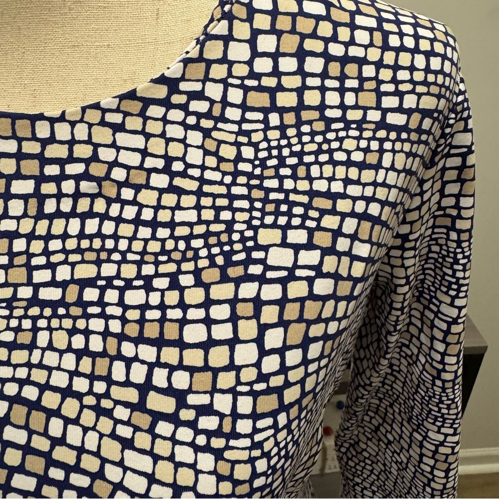 J.McLaughlin Geo Print Stretch Sheath Dress – Navy/Beige – Size S - Picture 3 of 10
